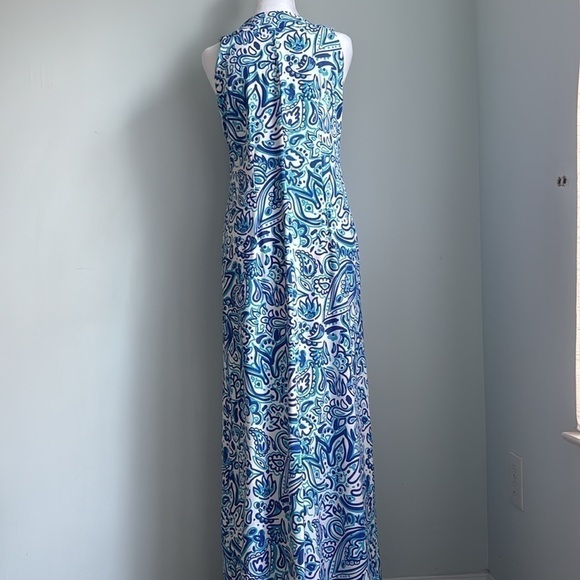Katherine Way maxi sleeveless dress size small blue and
 White design - Picture 4 of 9